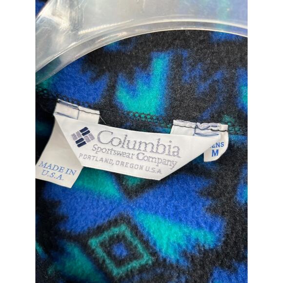 Vtg Columbia Fleece Pullover Made in USA Mens M Blue Aztec Geometric 1/4 Zip - Picture 7 of 9